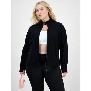 ID Ideology Women’s Plus Size Soft  Solid Full Zip Jacket, Deep Black, 3X